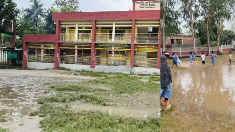 পিপুল বাড়িয়া সরকারি প্রাথমিক বিদ্যালয়ের মাঠে জলাবদ্ধতা, দুর্ভোগে শিক্ষক-শিক্ষার্থীরা